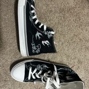 Black High-Top Sneakers with Embroidered Design